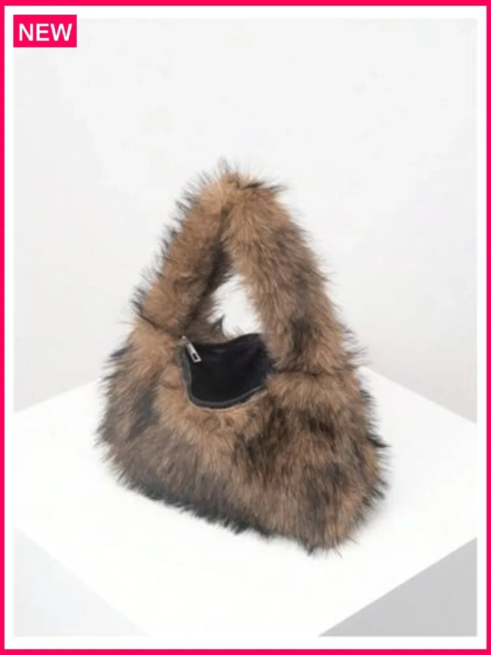 Faux Fur Crescent Shoulder Bag Hobo Tote Purse